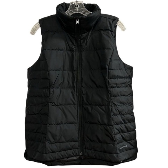 Lands' End Women's Down Puffer Vest Black Size L Zip Closure Snap Side Pockets - Picture 1 of 9